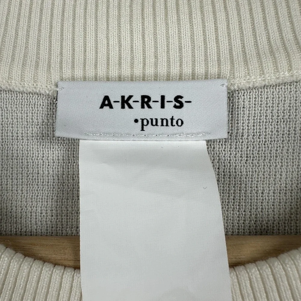 Akris Punto Sweater Womens Small White 100% Virgin Wool Crewneck Pullover Knit